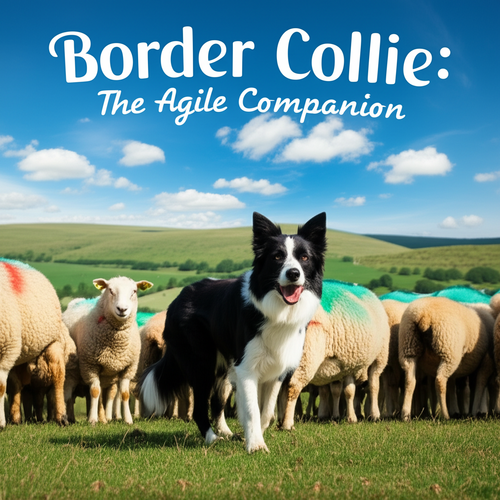 alt_text: A lively Border Collie herds sheep under a sunny sky, showcasing its agility and intelligence.