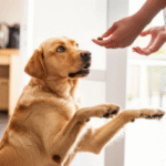 alt_text: Teaching a dog not to jump: gentle redirection in a home.