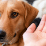 alt_text: A worried dog's subtle anxiety, met with a gentle human hand of understanding.