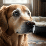 alt_text: Empathetic photo of a senior dog with gently clouded eyes in a cozy home, showing calm adaptation to vision loss.