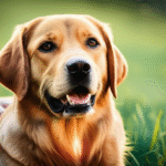A content, healthy dog radiating well-being & vitality, subtly hinting at internal health.