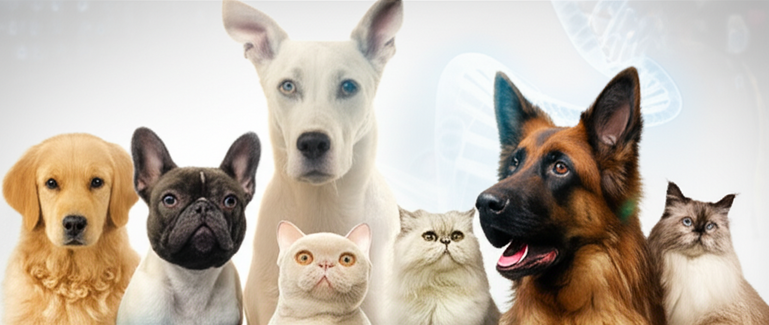 alt_text: Magazine cover: Healthy purebred dogs & cats with subtle genetic patterns, illustrating predisposition.